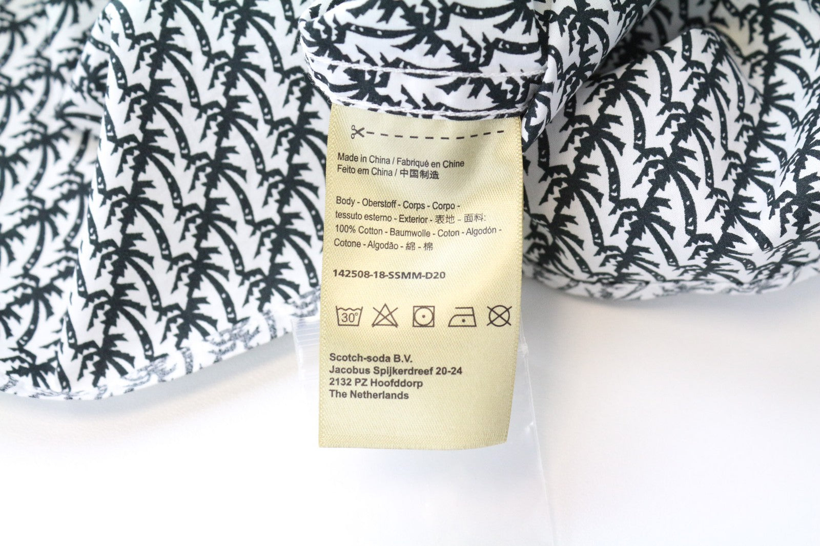 SCOTCH &amp; SODA Ams Couture vyriški marškinėliai M balti delnų rašto medvilniniai ilgomis rankovėmis 