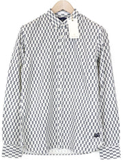 SCOTCH &amp; SODA Ams Couture vyriški marškinėliai M balti medvilniniai raštuoti ilgomis rankovėmis 