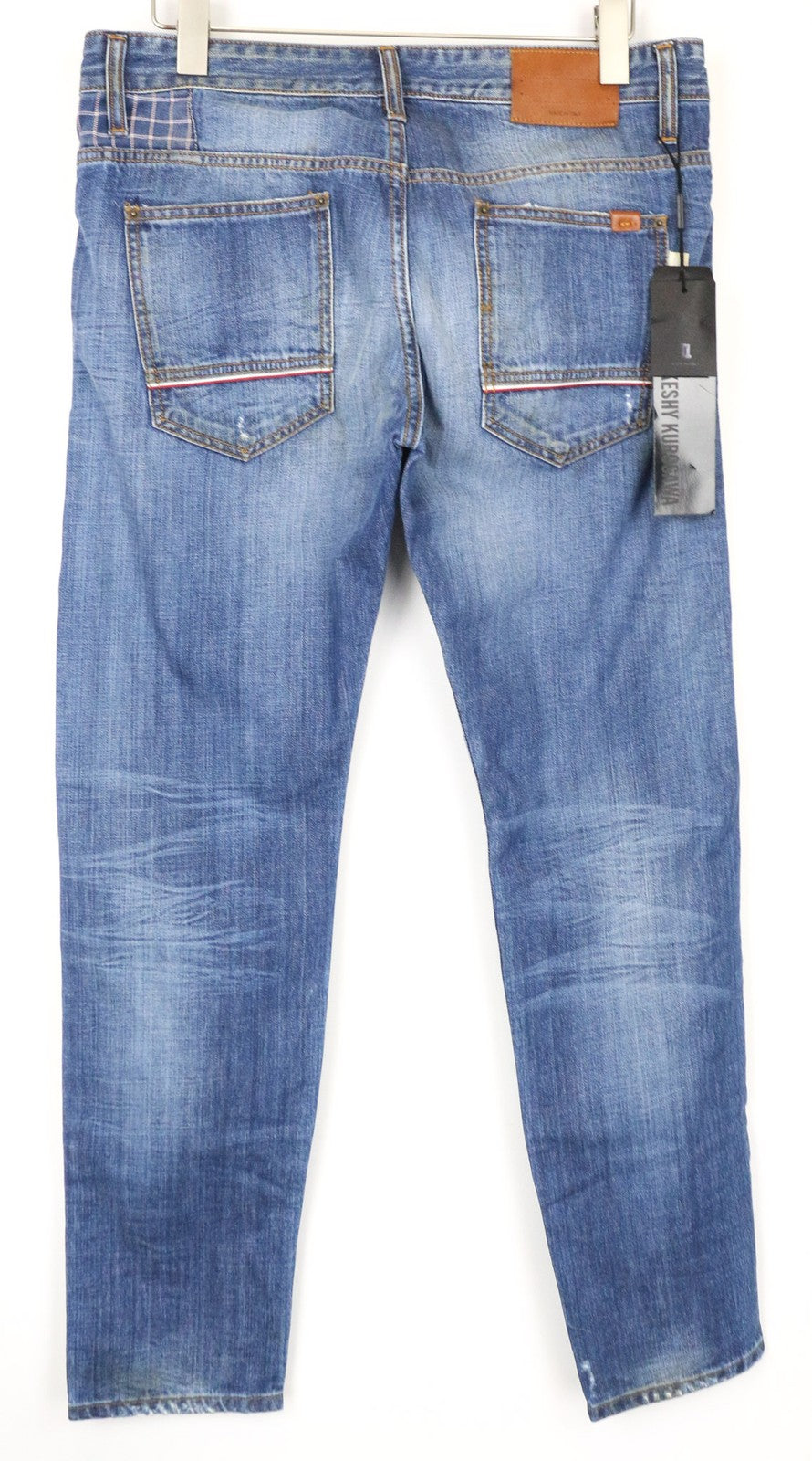 TAKESHY KUROSAWA Men's Jeans W34 Tapered Blue Cotton Washed Aged 5 Pockets