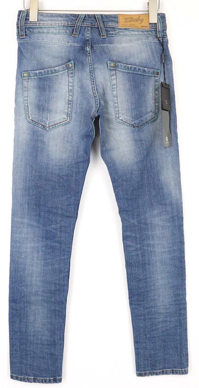 TAKESHY KUROSAWA Men's Jeans W32 Slim Distressed Washed Blue Stretchy Denim