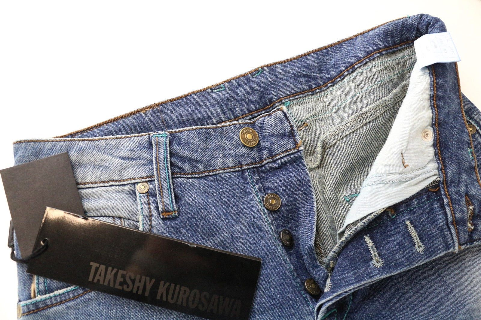 TAKESHY KUROSAWA Men's Jeans W32 Slim Distressed Washed Blue Stretchy Denim