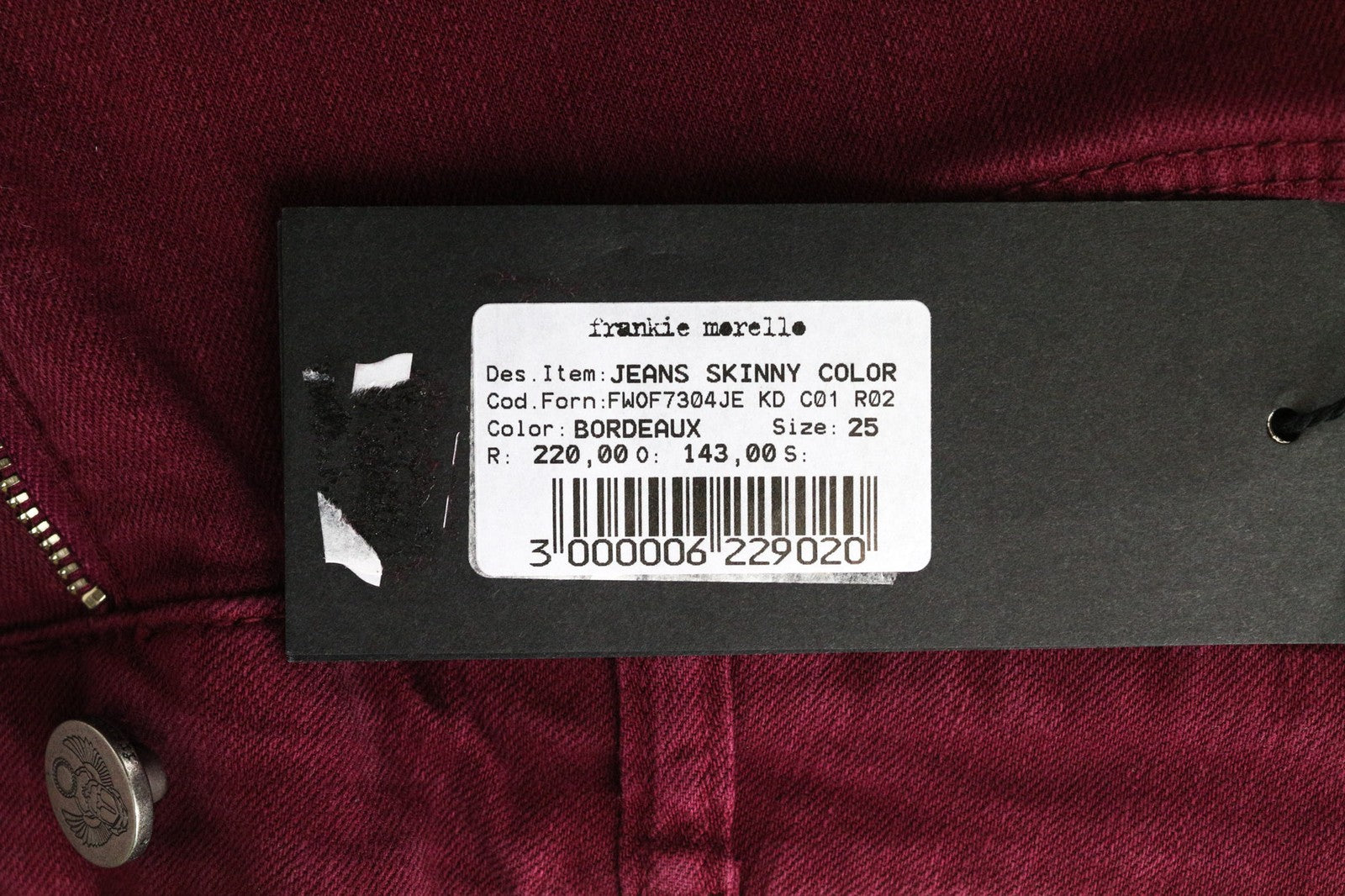 FRANKIE MORELLO moteriški džinsai W25 bordo raudoni aptempti tamprūs medvilniniai džinsai 