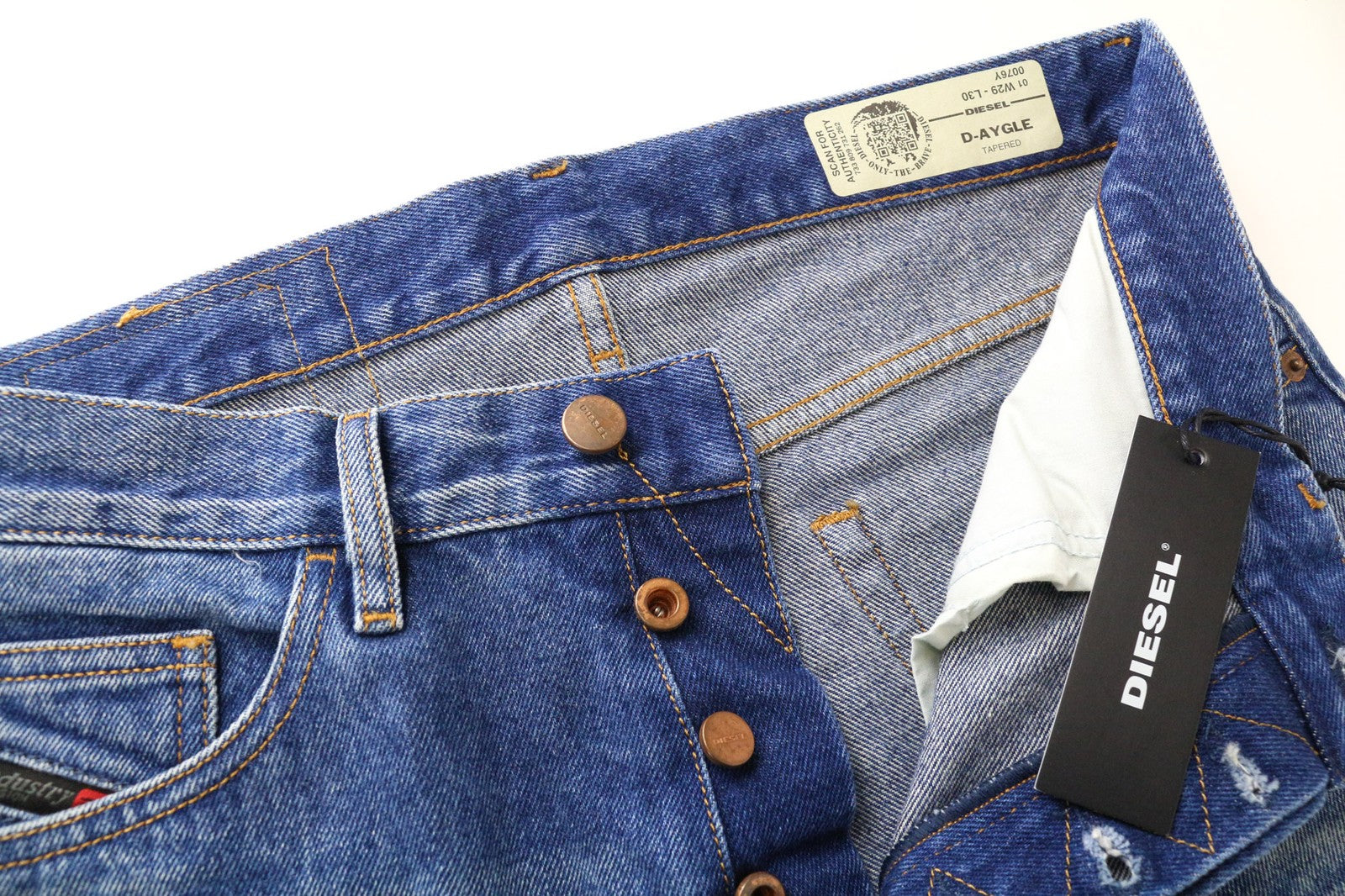 DIESEL D-Aygle 0076Y vyriški džinsai W29/L30 skalbtos medvilnės mėlynos siaurėjančios kelnės 