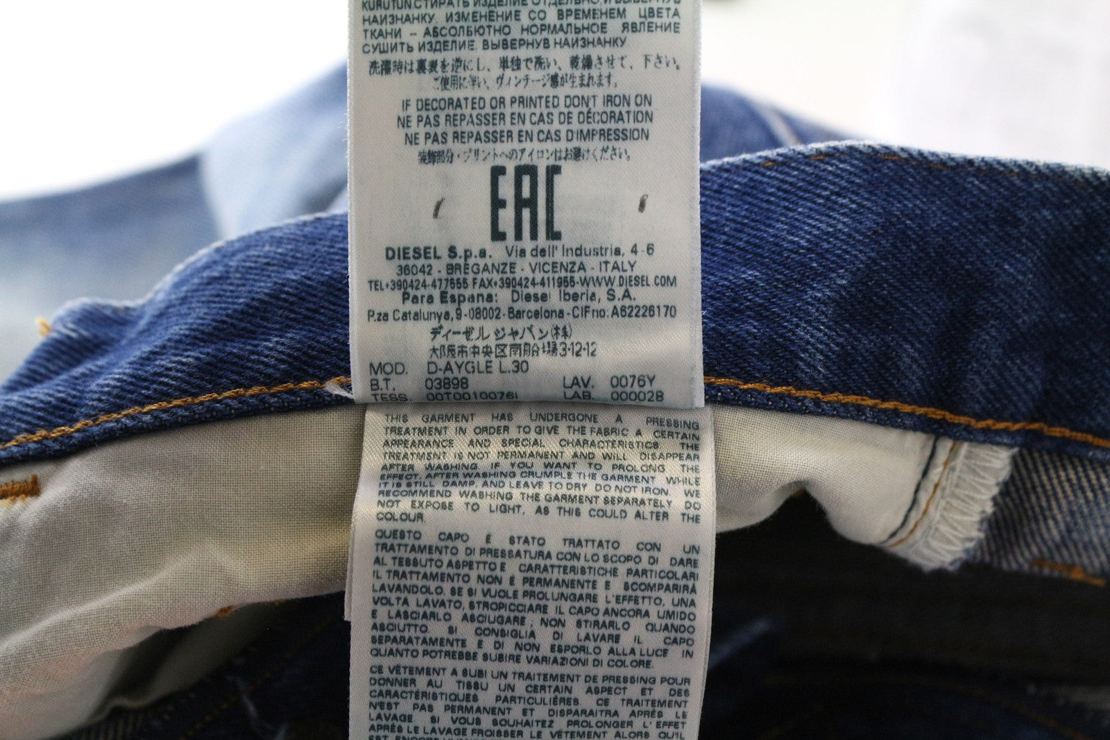 DIESEL D-Aygle 0076Y vyriški džinsai W29/L30 skalbtos medvilnės mėlynos siaurėjančios kelnės 