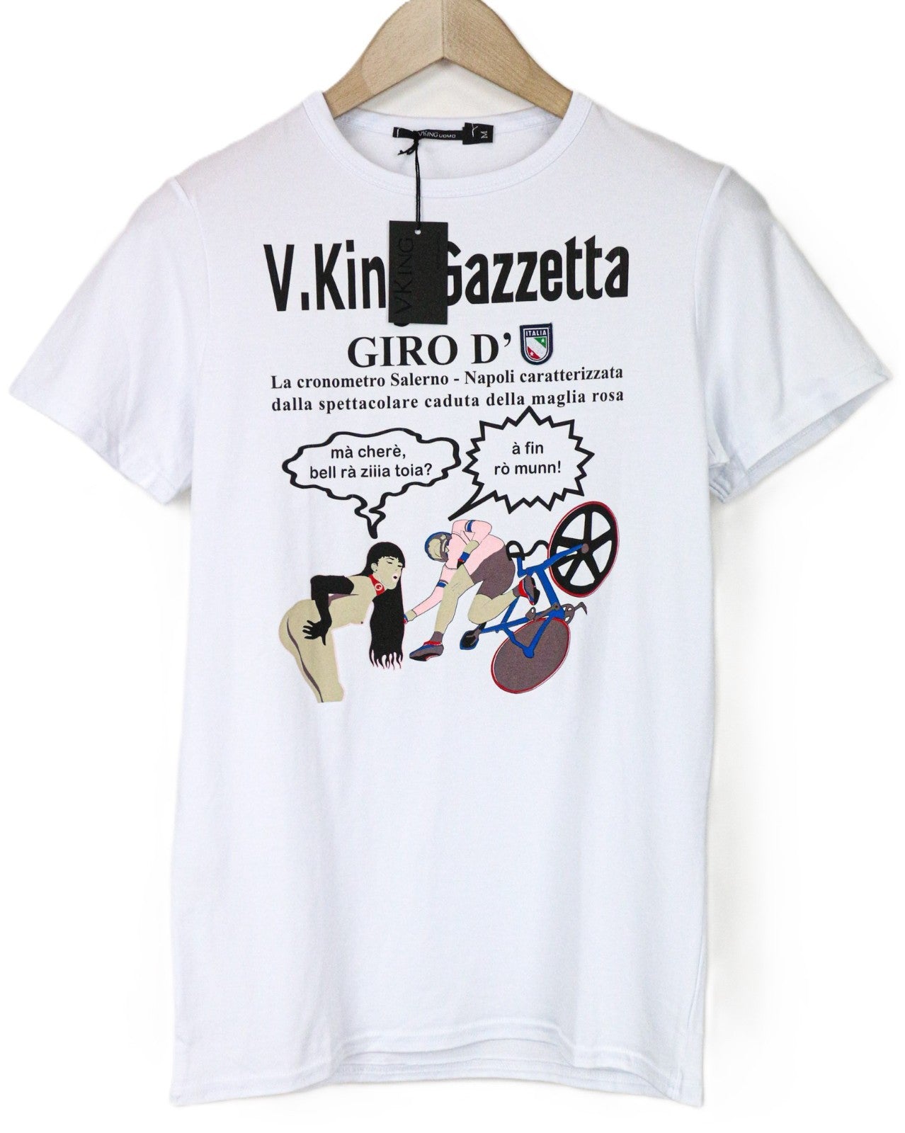 VKING Men's T-Shirt M White Cotton Stretch Short Sleeve Slogan Crewneck Top