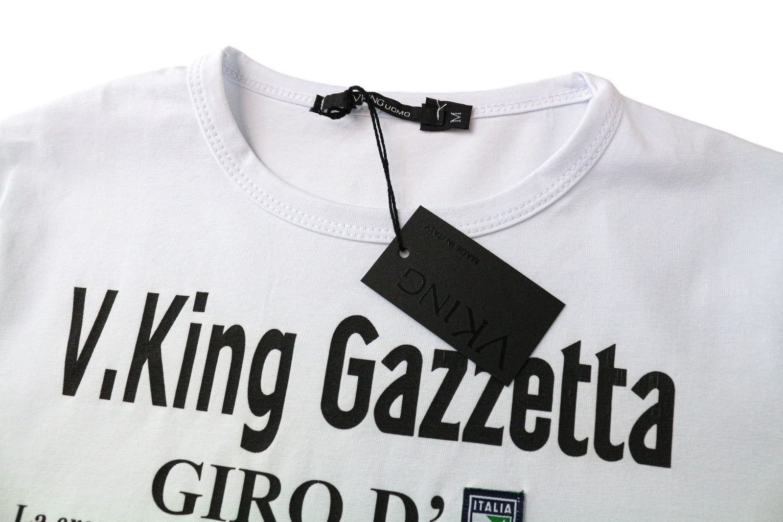 VKING Men's T-Shirt M White Cotton Stretch Short Sleeve Slogan Crewneck Top