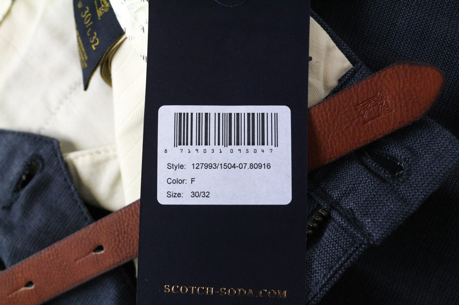 SCOTCH &amp; SODA Stuart vyriškos kelnės W30/L32 Slim klostuotos melsvai pilkos medvilnės 