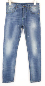 TAKESHY KUROSAWA vyriški džinsai W34 Slim Fit išblukintos mėlynos spalvos skalbtos medvilnės tamprės 