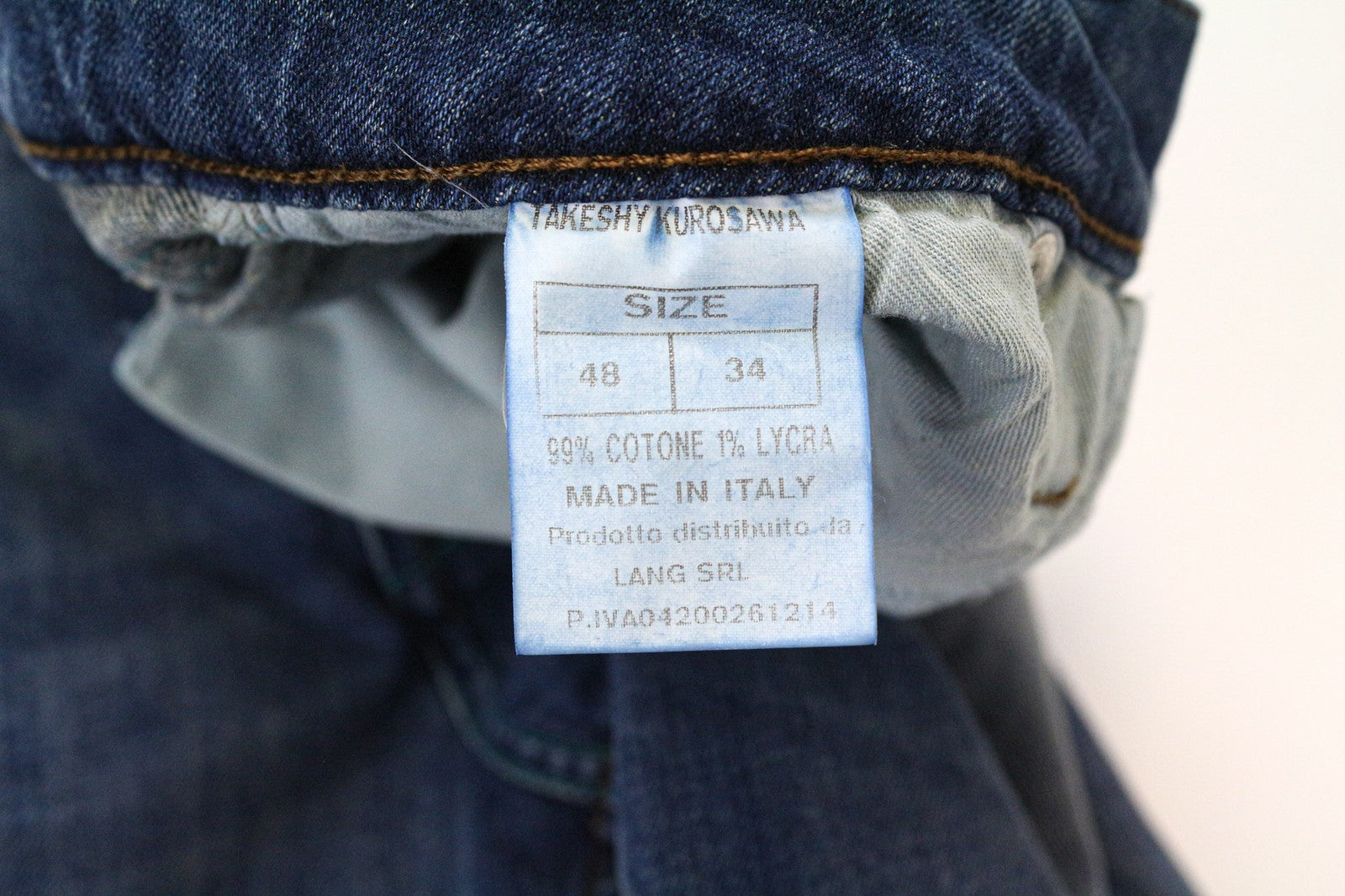 TAKESHY KUROSAWA vyriški džinsai W34 Slim Fit išblukintos mėlynos spalvos skalbtos medvilnės tamprės 