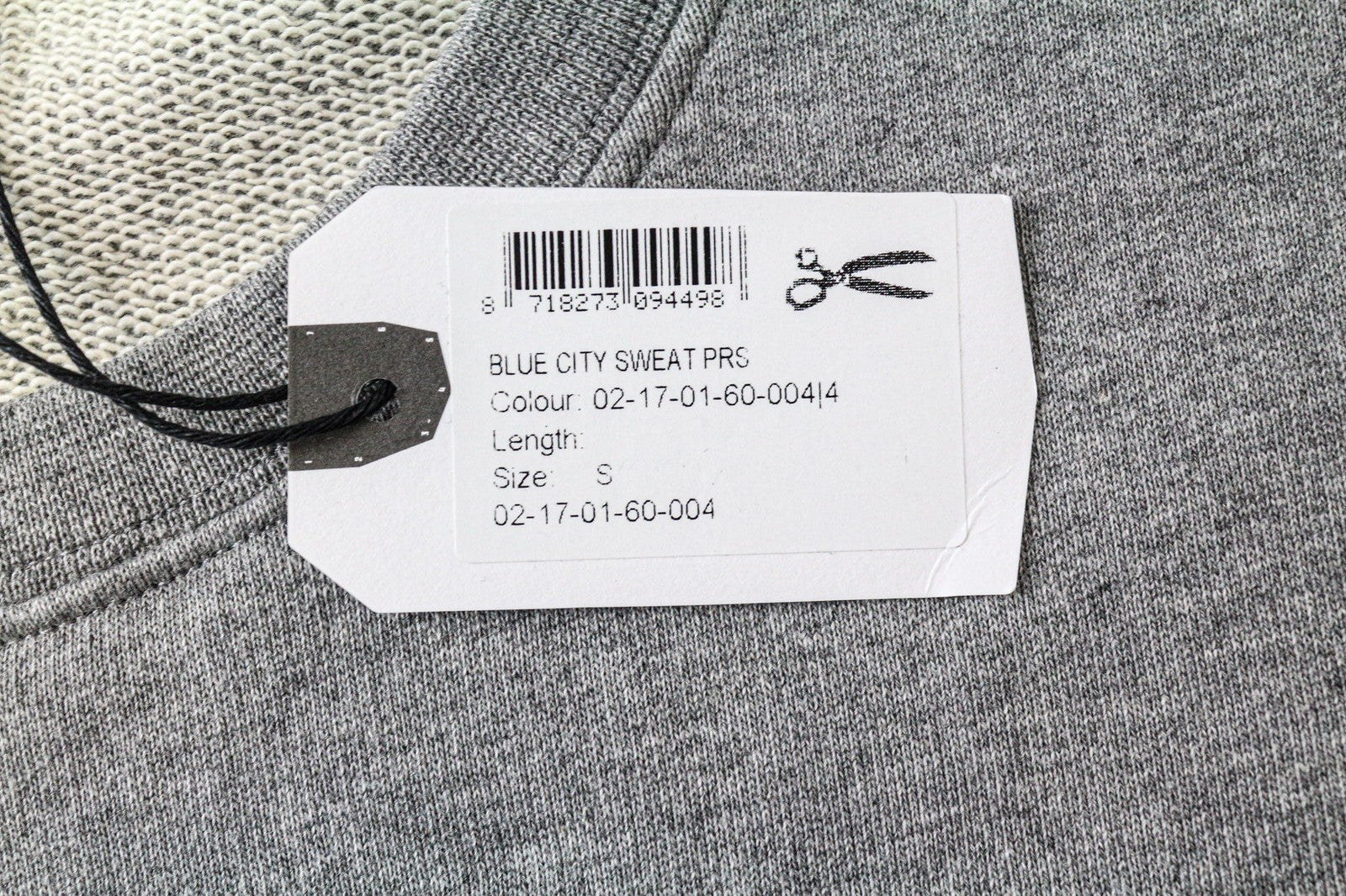 DENHAM Mėlynas moteriškas džemperis su pilku medvilniniu logotipu ir ilgomis rankovėmis, apvalia apykakle. 