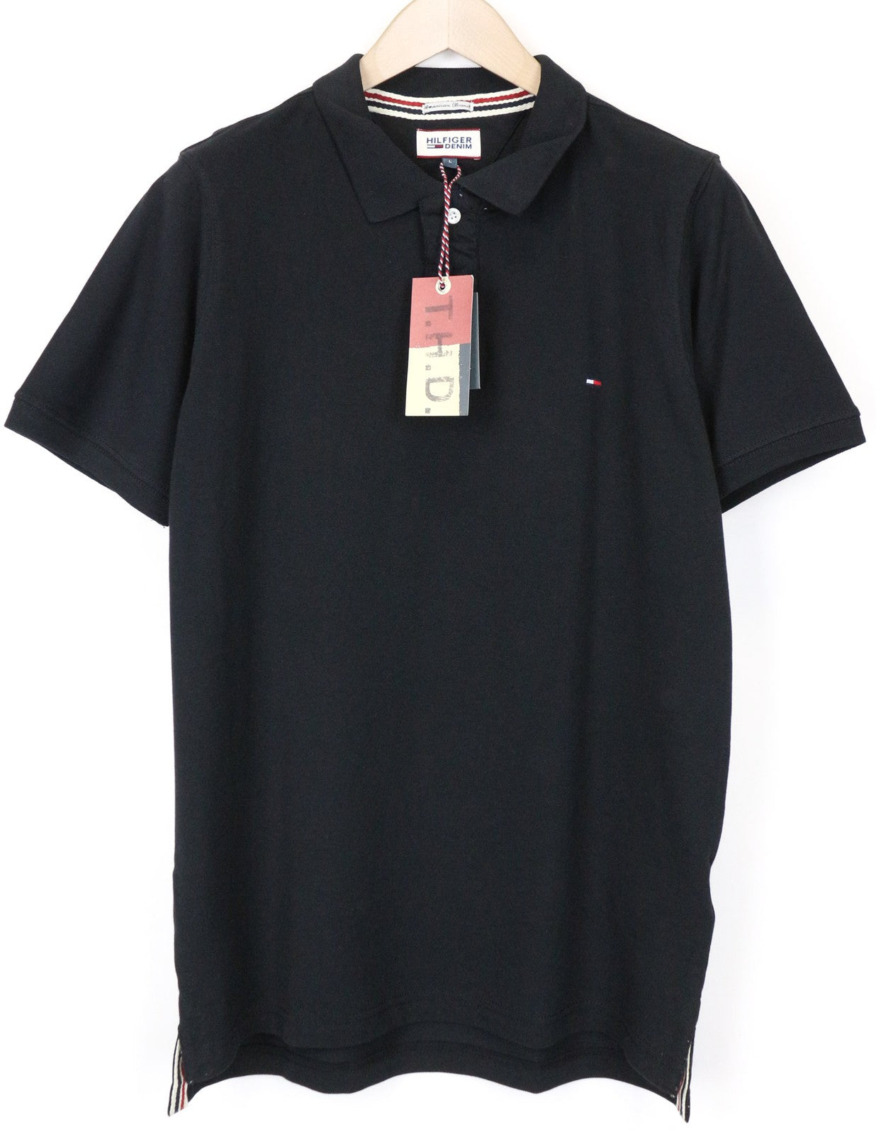 TOMMY HILFIGER DENIM Men's T-Shirt L Black Cotton Short Sleeve Polo Casual