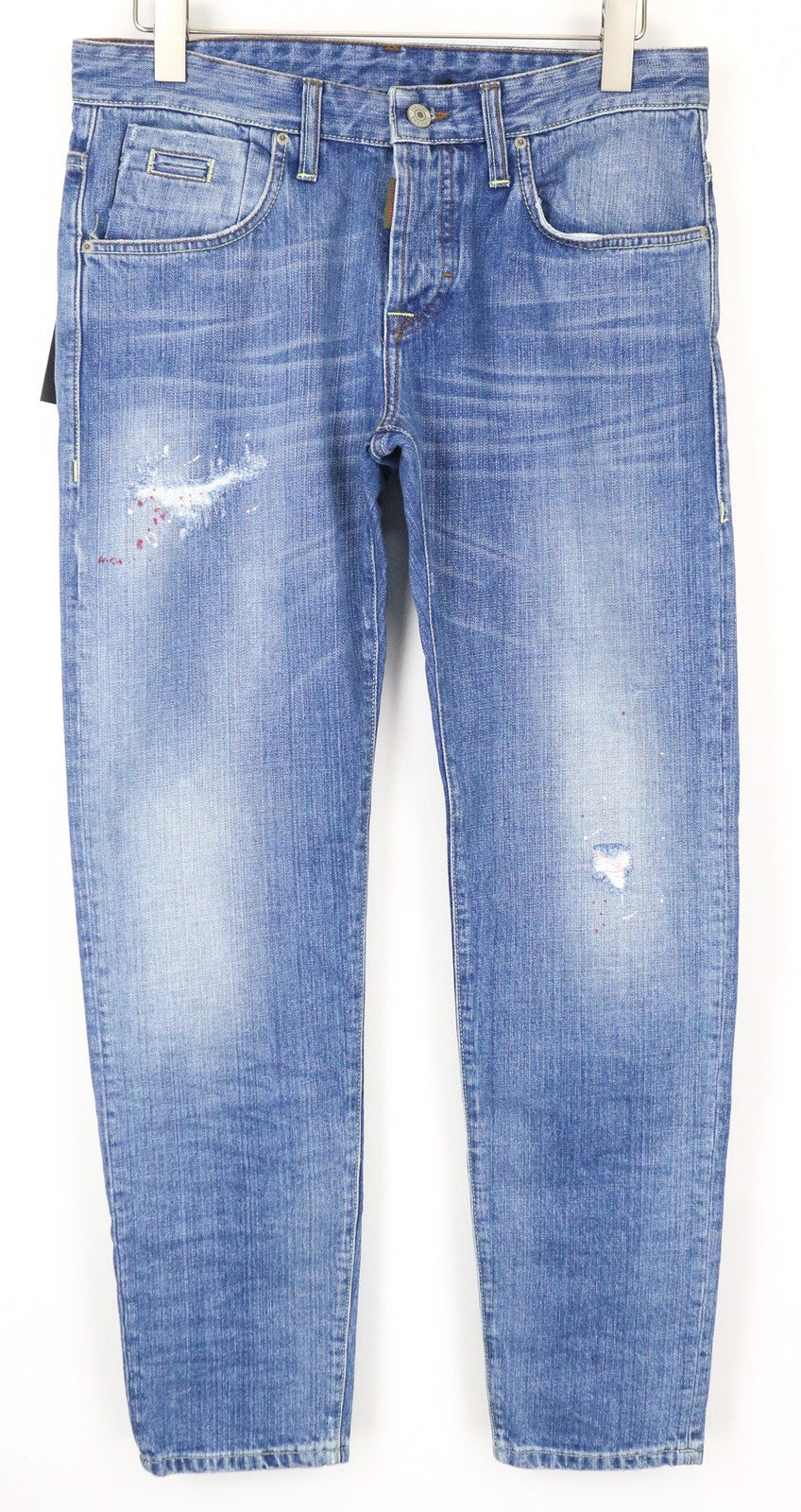 TAKESHY KUROSAWA vyriški džinsai W34 ploni mėlyni medvilniniai dažyti skalbti kelnės