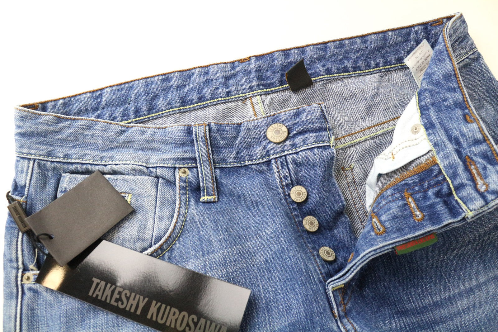 TAKESHY KUROSAWA vyriški džinsai W34 ploni mėlyni medvilniniai dažyti skalbti kelnės