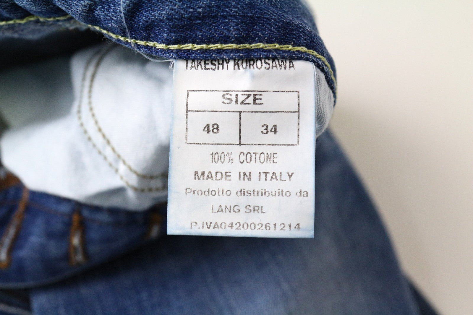 TAKESHY KUROSAWA vyriški džinsai W34 ploni mėlyni medvilniniai dažyti skalbti kelnės