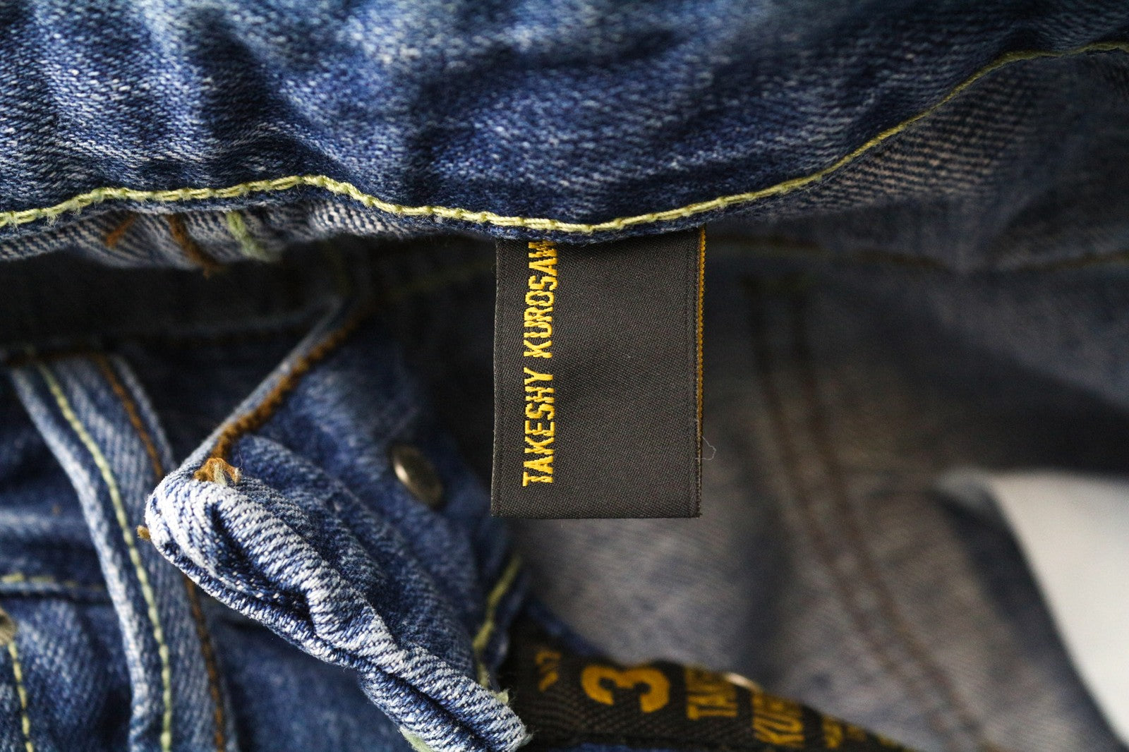 TAKESHY KUROSAWA vyriški džinsai W34 ploni mėlyni medvilniniai dažyti skalbti kelnės