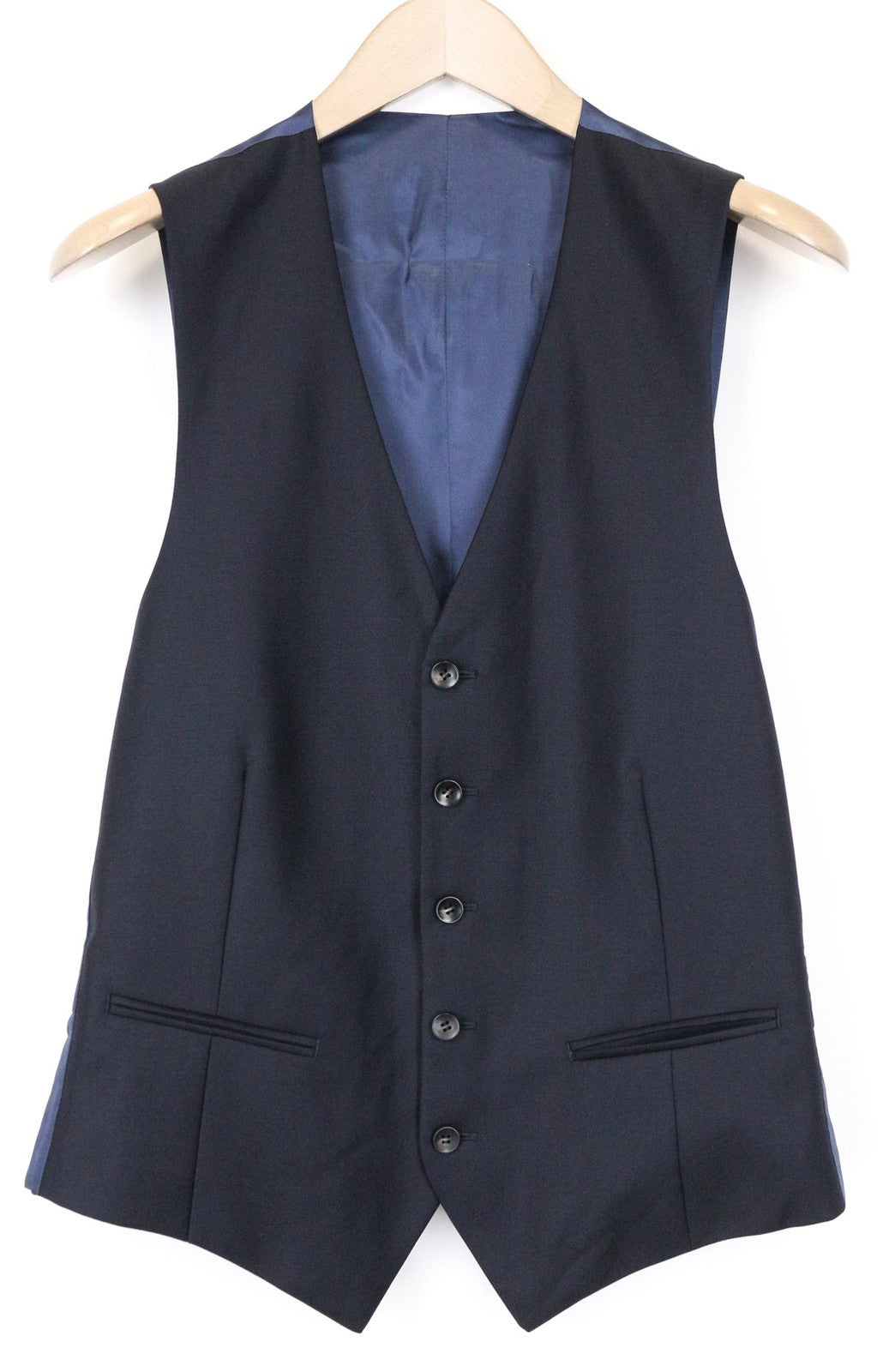 SUITSUPPLY Ferrara Men's Waistcoat UK38L Blue Wool Slim V-Neck Classic Fit