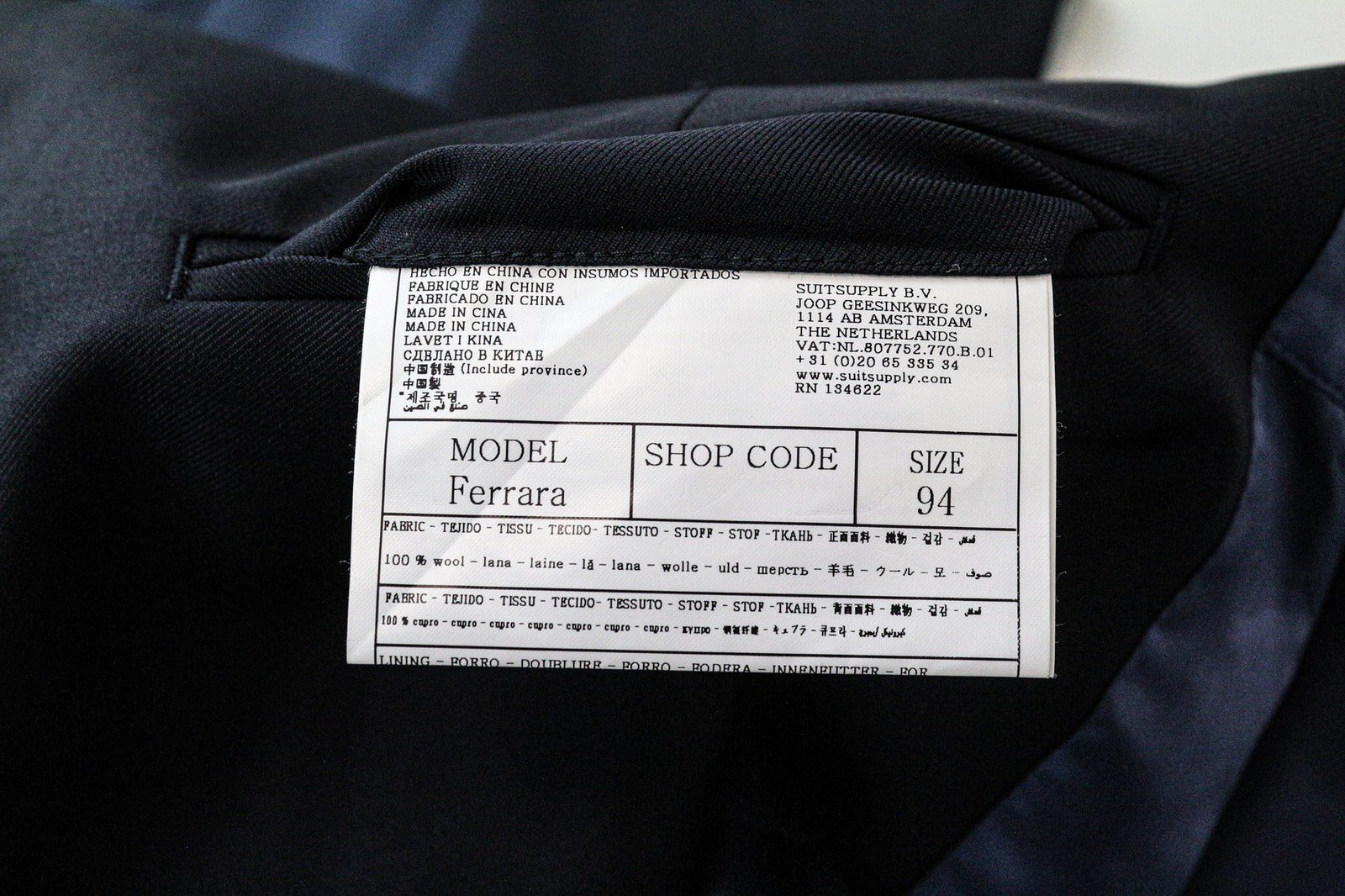 SUITSUPPLY Ferrara Men's Waistcoat UK38L Blue Wool Slim V-Neck Classic Fit