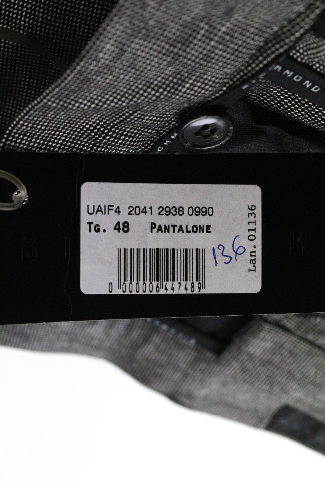 RICHMOND vyriškos IT48 pilkos languotos vilnos mišinio klasikinės kelnės plokščia priekine dalimi 