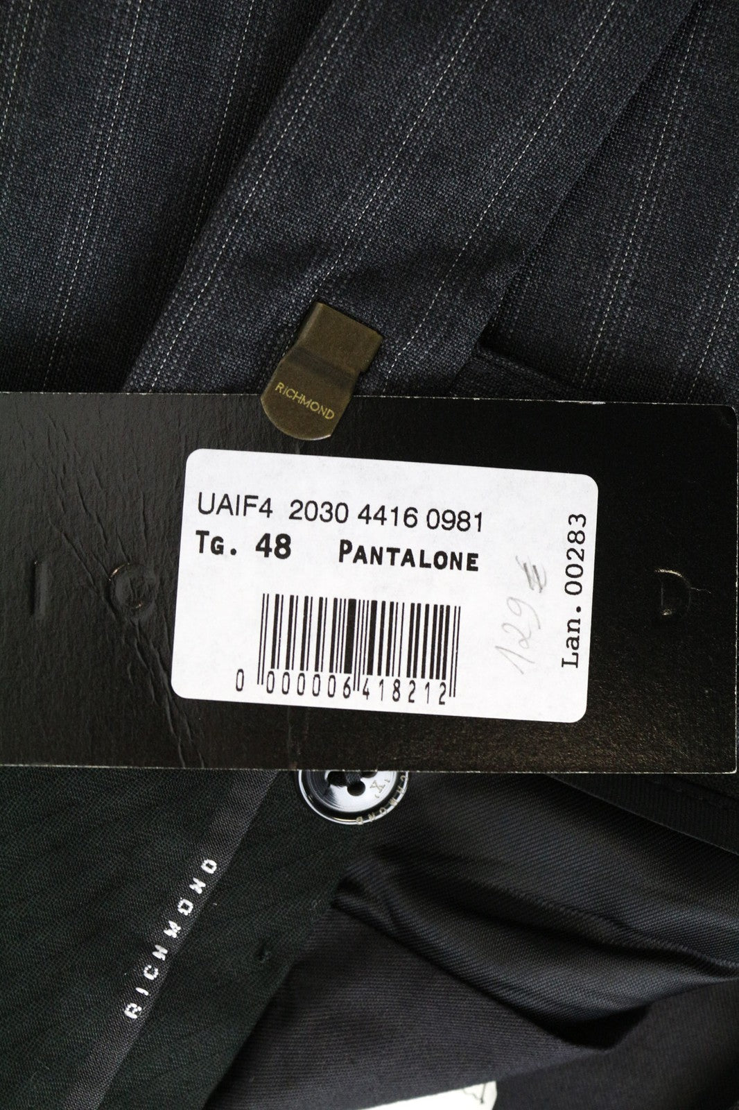 RICHMOND vyriškos IT48 pilkos dryžuotos, plokščia priekine dalimi, klasikinės, grynos vilnos kelnės