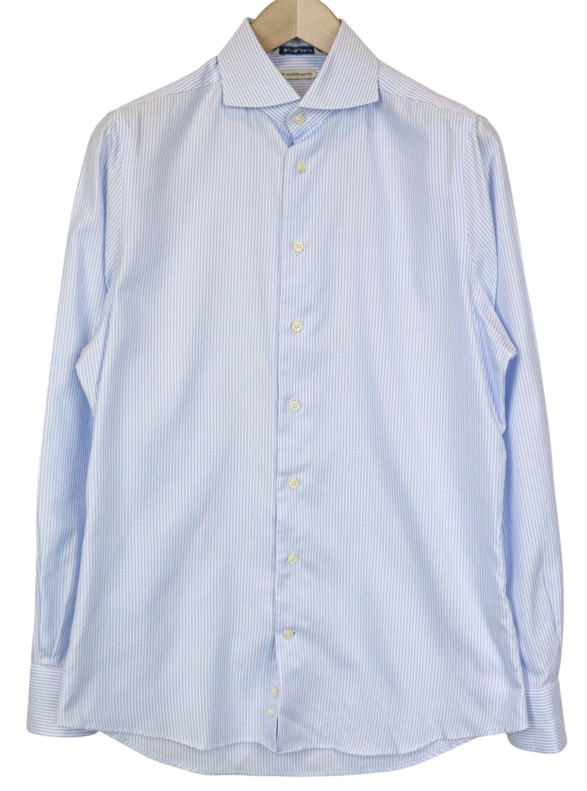 SUITSUPPLY Men's Formal Shirt 39/15.5 Blue Pure Cotton Extra Slim Striped