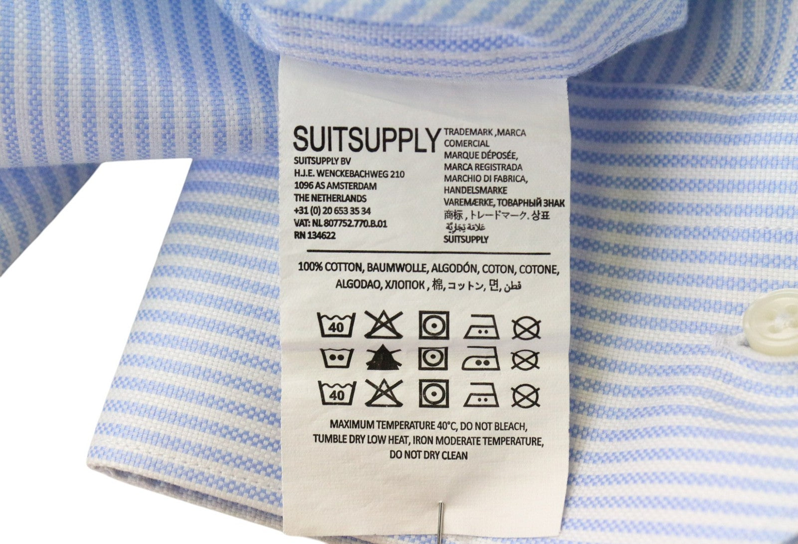 SUITSUPPLY Men's Formal Shirt 39/15.5 Blue Pure Cotton Extra Slim Striped