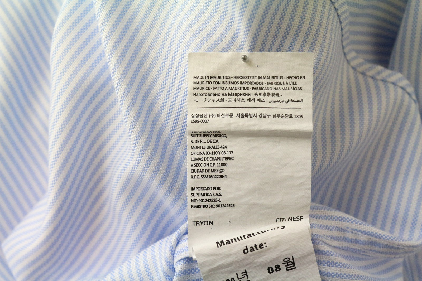 SUITSUPPLY Men's Formal Shirt 39/15.5 Blue Pure Cotton Extra Slim Striped