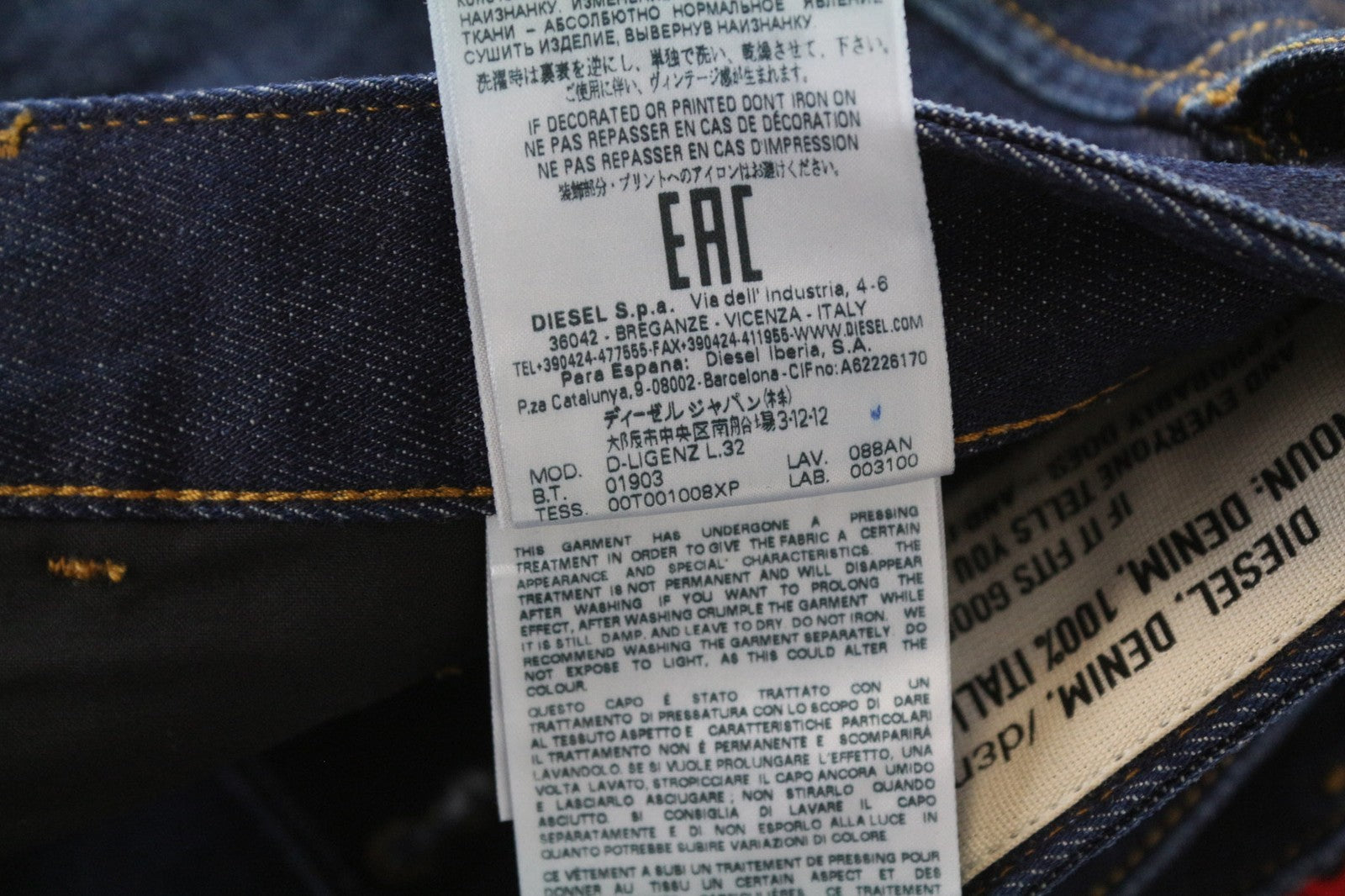 DIESEL D-Ligenz 088AN vyriški džinsai W38/L32 tamsiai mėlyni, skalbti, laisvo kirpimo, grynos medvilnės 
