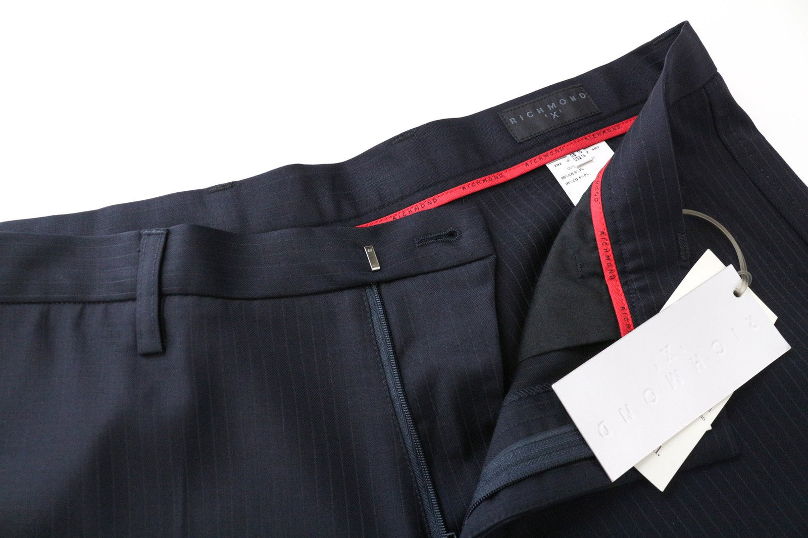 RICHMOND vyriškos IT48 juodos medvilnės mišinio dryžuotos klasikinės kelnės plokščiu priekiu 