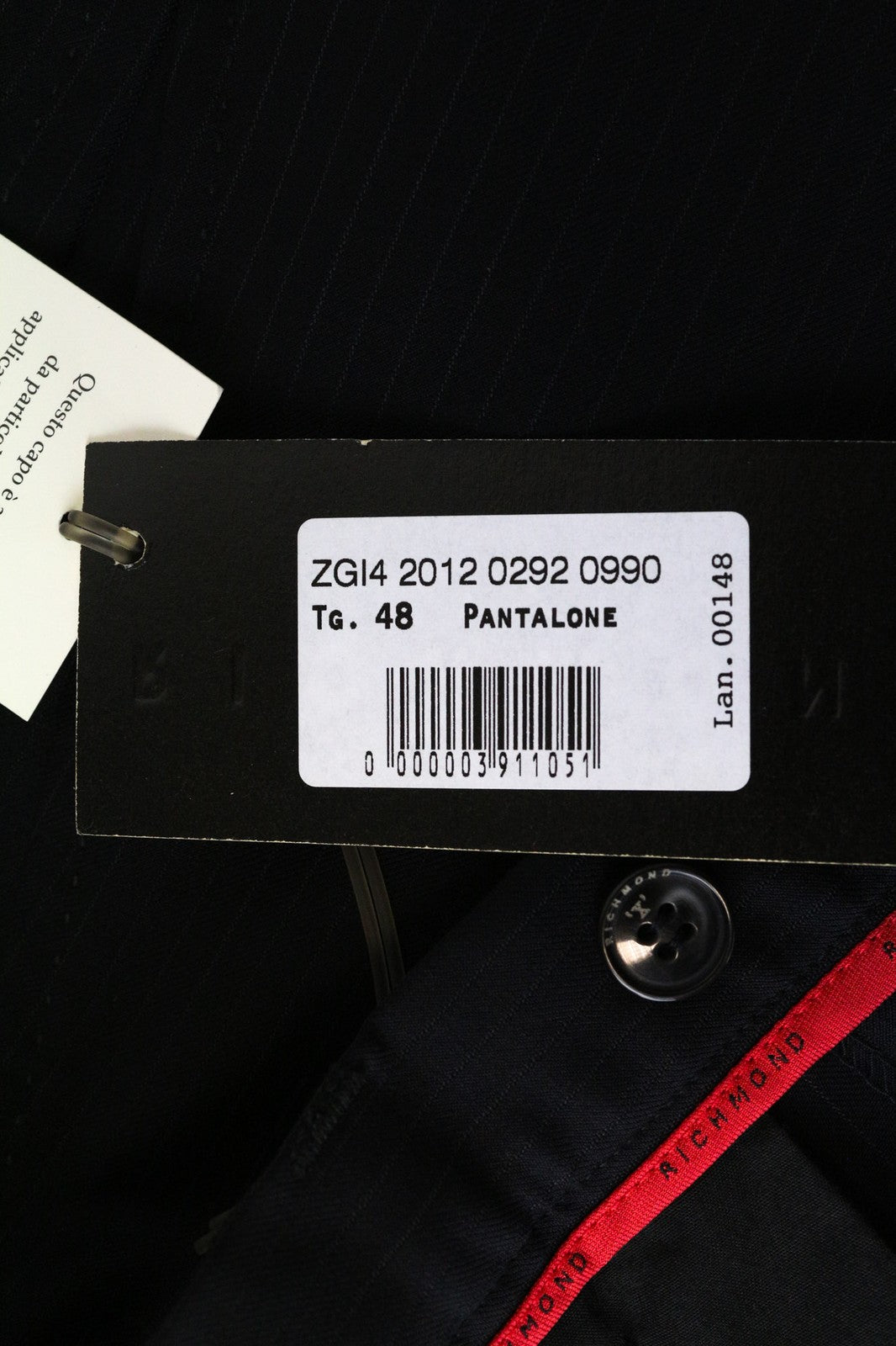 RICHMOND vyriškos IT48 juodos medvilnės mišinio dryžuotos klasikinės kelnės plokščiu priekiu 