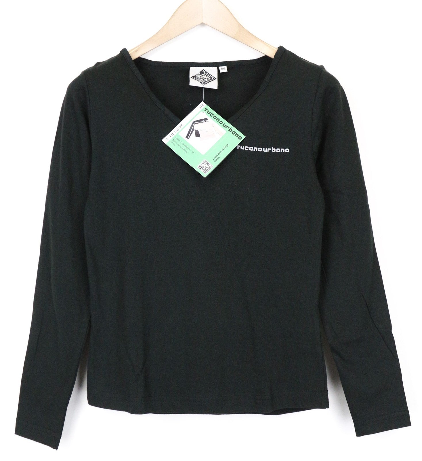 TUCANO URBANO T-TU moteriški marškinėliai su šviesą atspindinčia V formos iškirpte, juodi, XS dydžio 