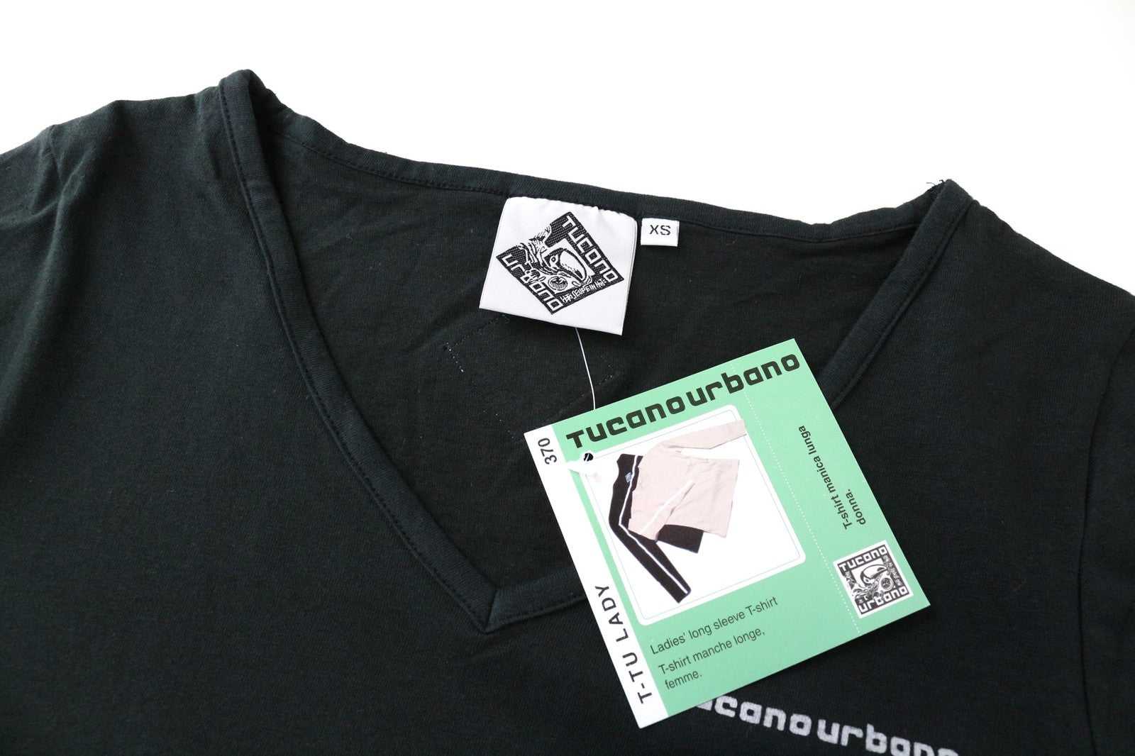 TUCANO URBANO T-TU moteriški marškinėliai su šviesą atspindinčia V formos iškirpte, juodi, XS dydžio 