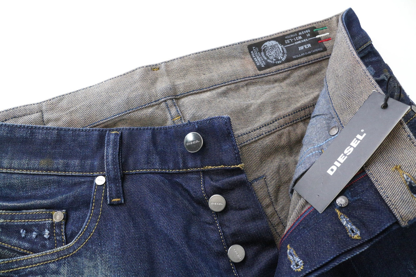 DIESEL Jifer 084SW vyriški džinsai W31/L32 mėlyni, ploni, siaurėjantys, tamprūs, dažyti, skalbti 