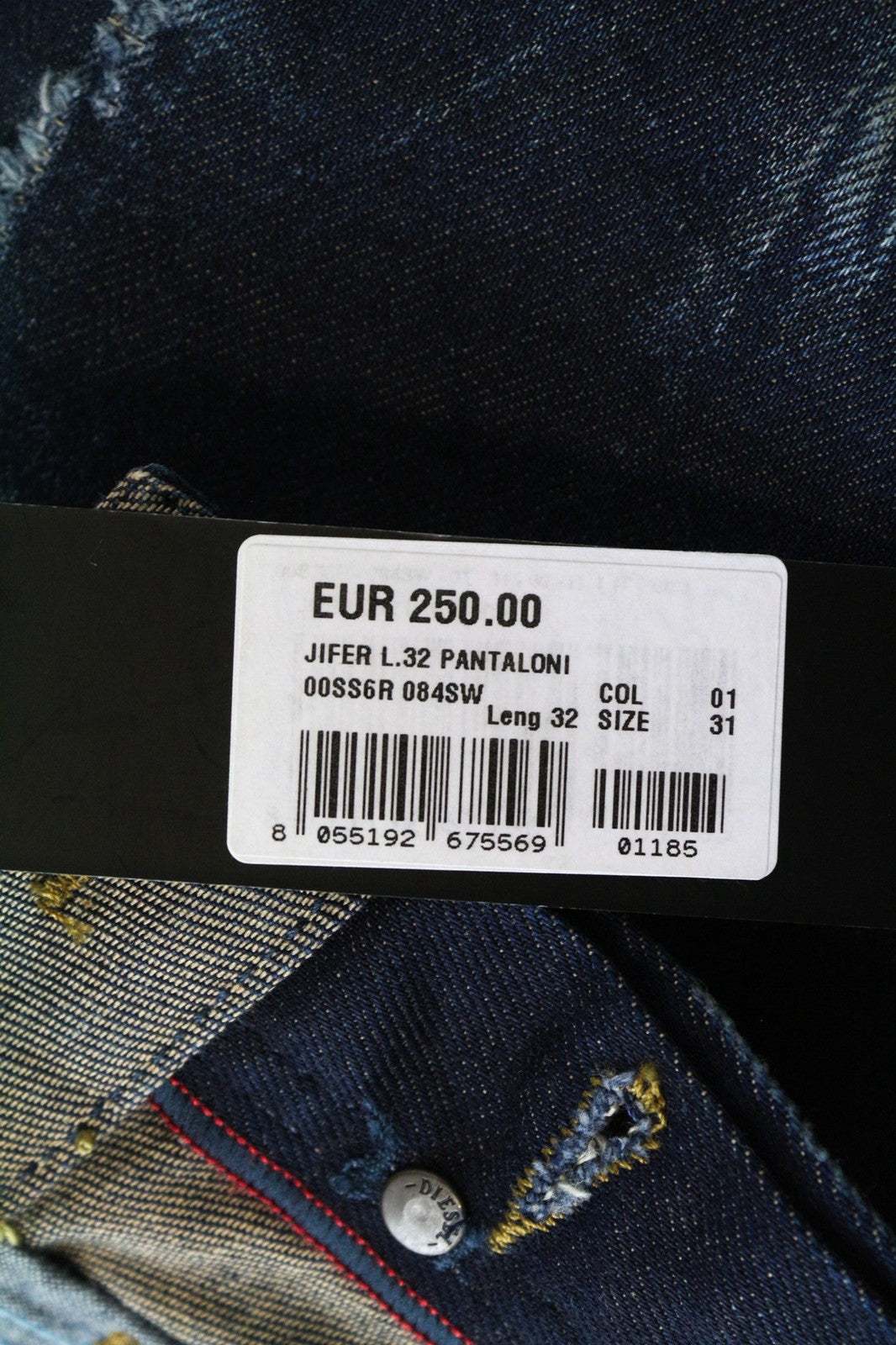 DIESEL Jifer 084SW vyriški džinsai W31/L32 mėlyni, ploni, siaurėjantys, tamprūs, dažyti, skalbti 