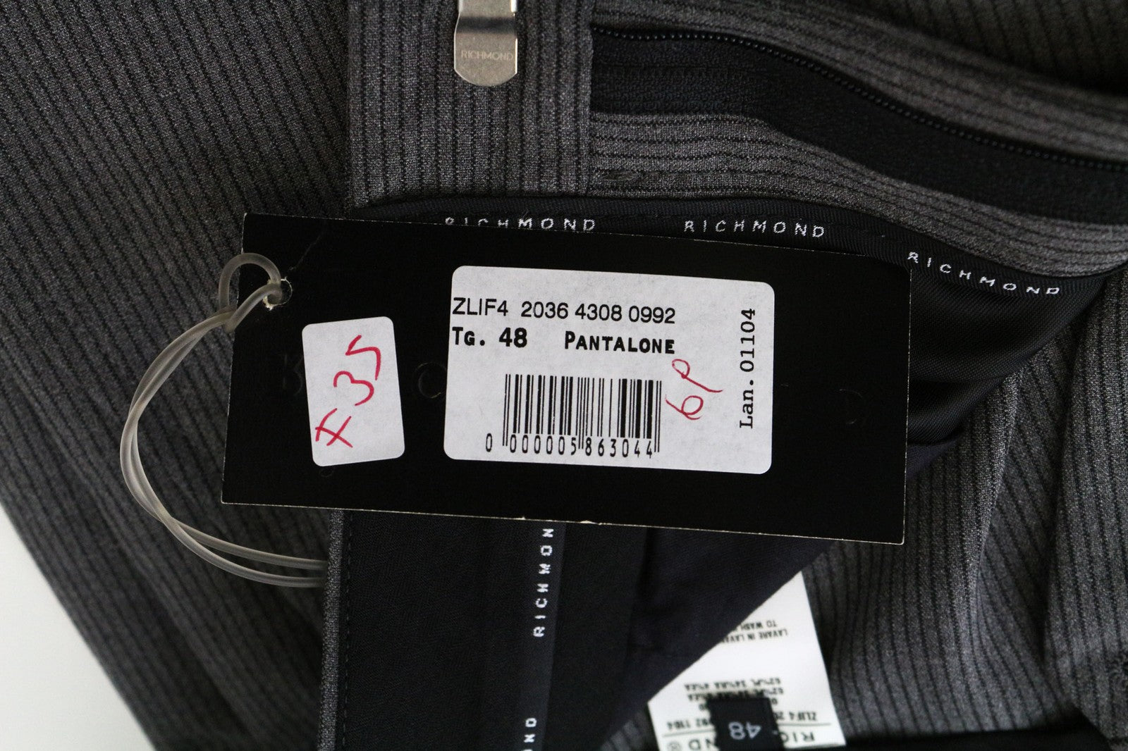 RICHMOND vyriškos kelnės 48 pilkos dryžuotas raštas tamprus klostuotas klasikinis dizainas 