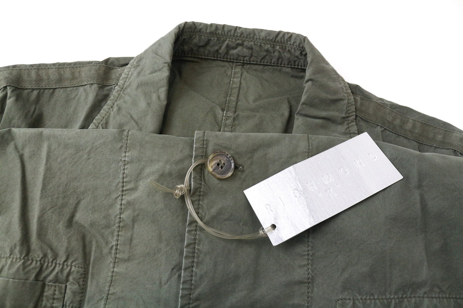 RICHMOND vyriškas IT48 žalias medvilninis dizainerio švarkas be pamušalo, klasikinis, su dviem sagomis 