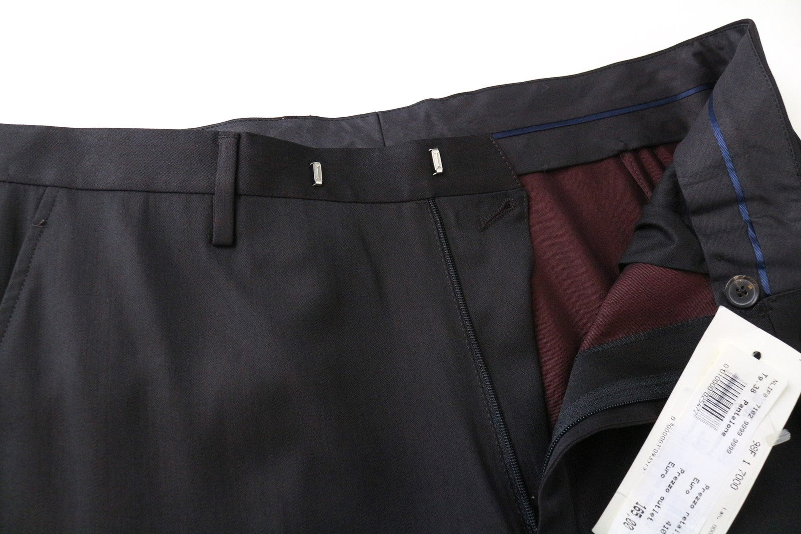 JOHN RICHMOND vyriškos kelnės IT50 juodos grynos vilnos mišinio klasikinės plokščia priekine dalimi 