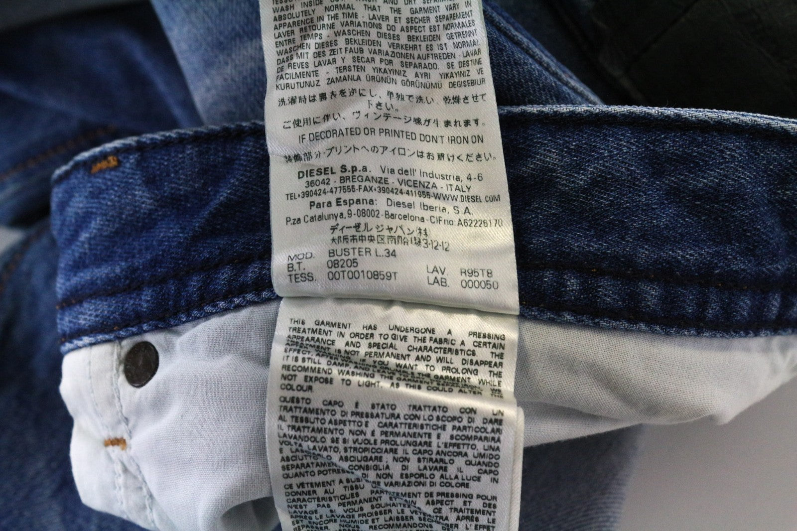 DIESEL Buster R95T8 Men's Jeans W34/L34 Blue Taper Slim Non-Stretch Distressed