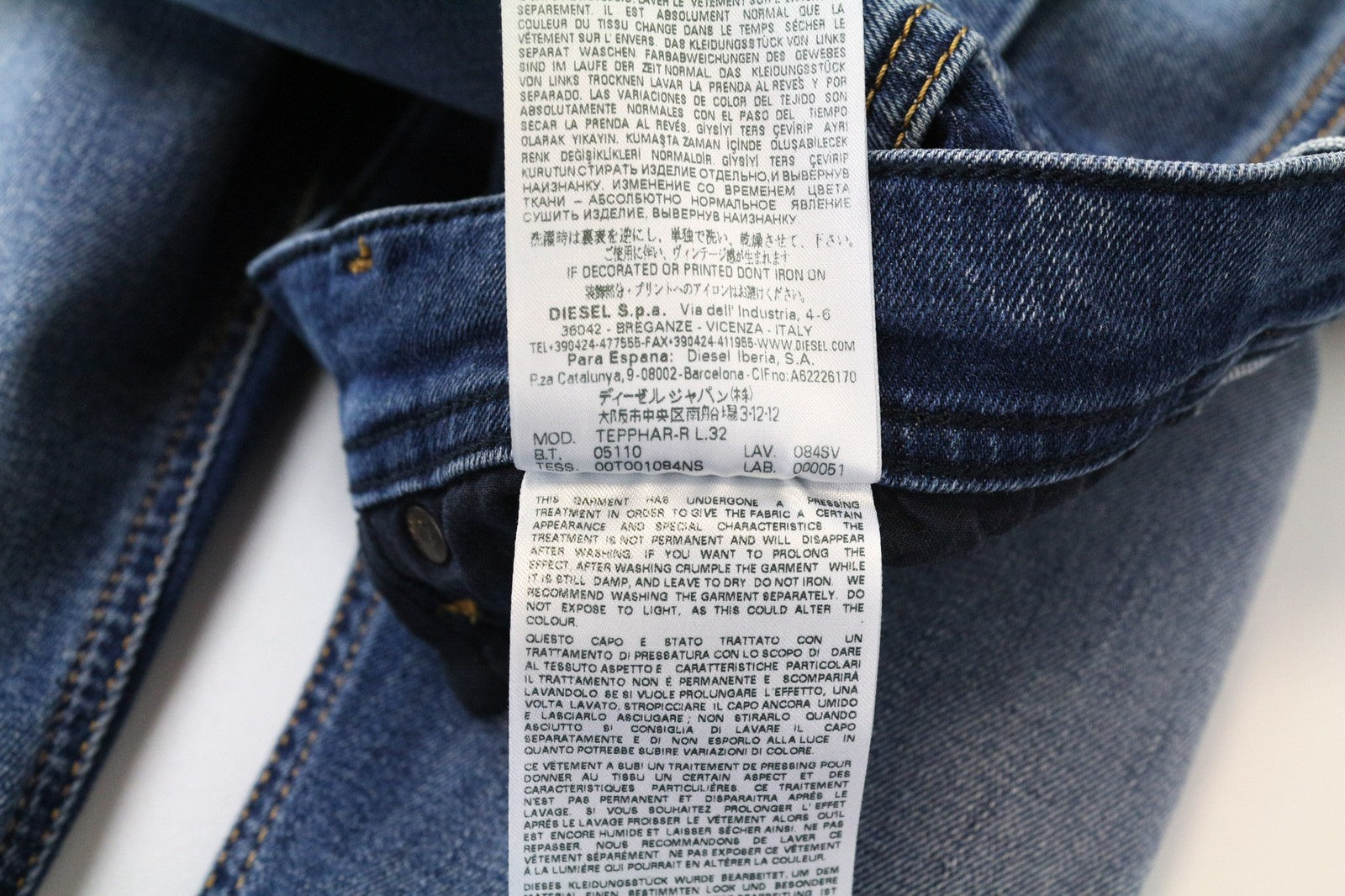 DIESEL Tepphar-R 084SV Men's Jeans W28/L32 Blue Slim Carrot Fit Button Fly