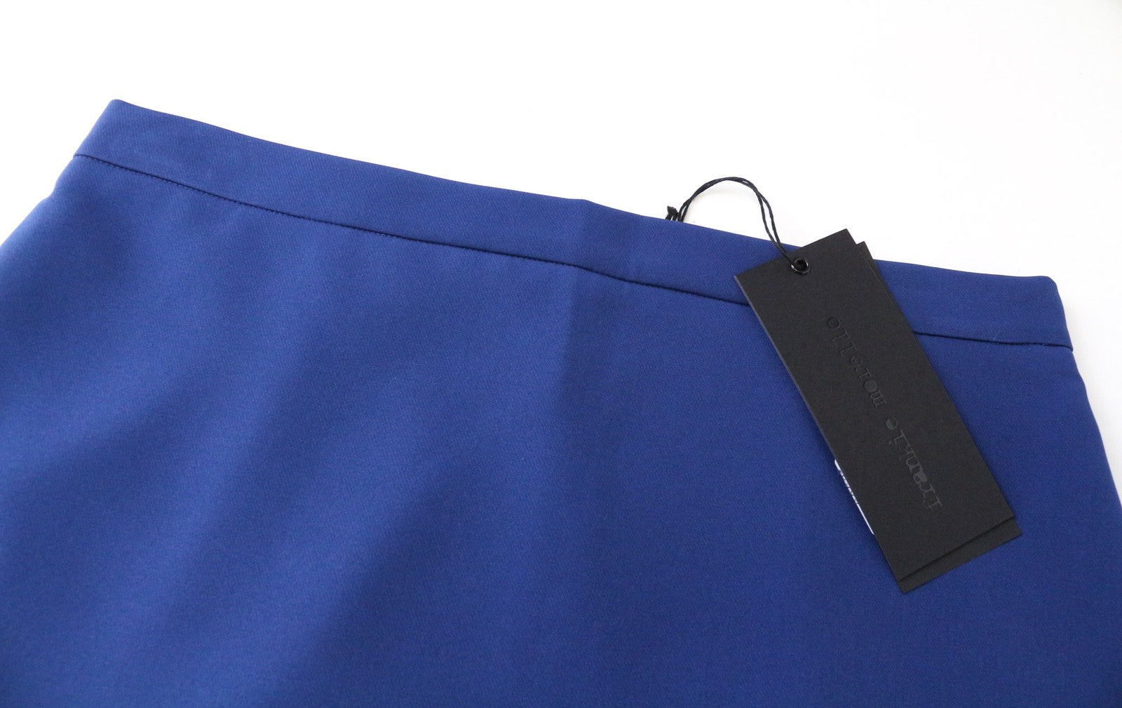 FRANKIE MORELLO Alya moteriškas sijonas UK12 mėlynas tamprus mini laisvalaikio trumpas užtrauktukas šone 