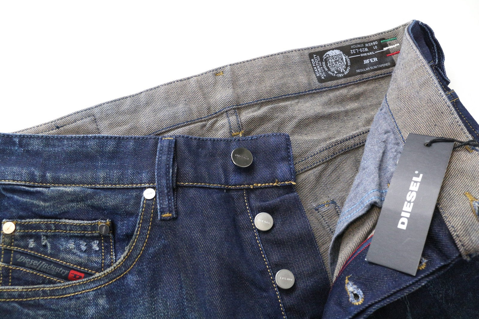 DIESEL Jifer 084SW vyriški džinsai W29/L32 mėlyni, ploni, siaurėjantys, tamprūs. 