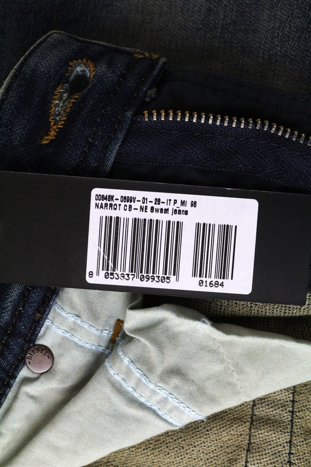 DIESEL Narrot CB-NE 0699V Men's Jeans W28 Jogg Sweat Slim Carrot Stretch Aged