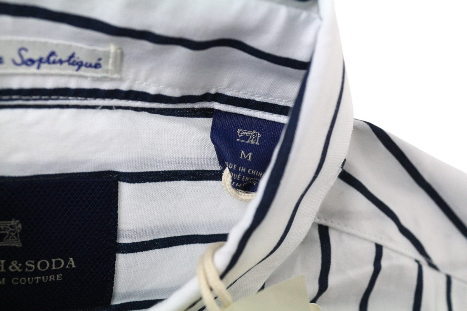 SCOTCH &amp; SODA vyriški marškinėliai M, balti, dryžuoti, asimetriški, ilgi, medvilniniai 