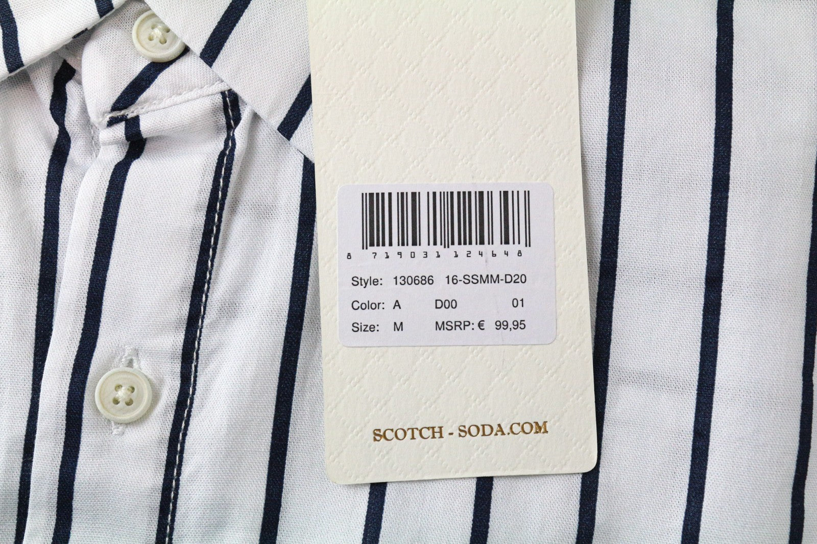 SCOTCH &amp; SODA vyriški marškinėliai M, balti, dryžuoti, asimetriški, ilgi, medvilniniai 