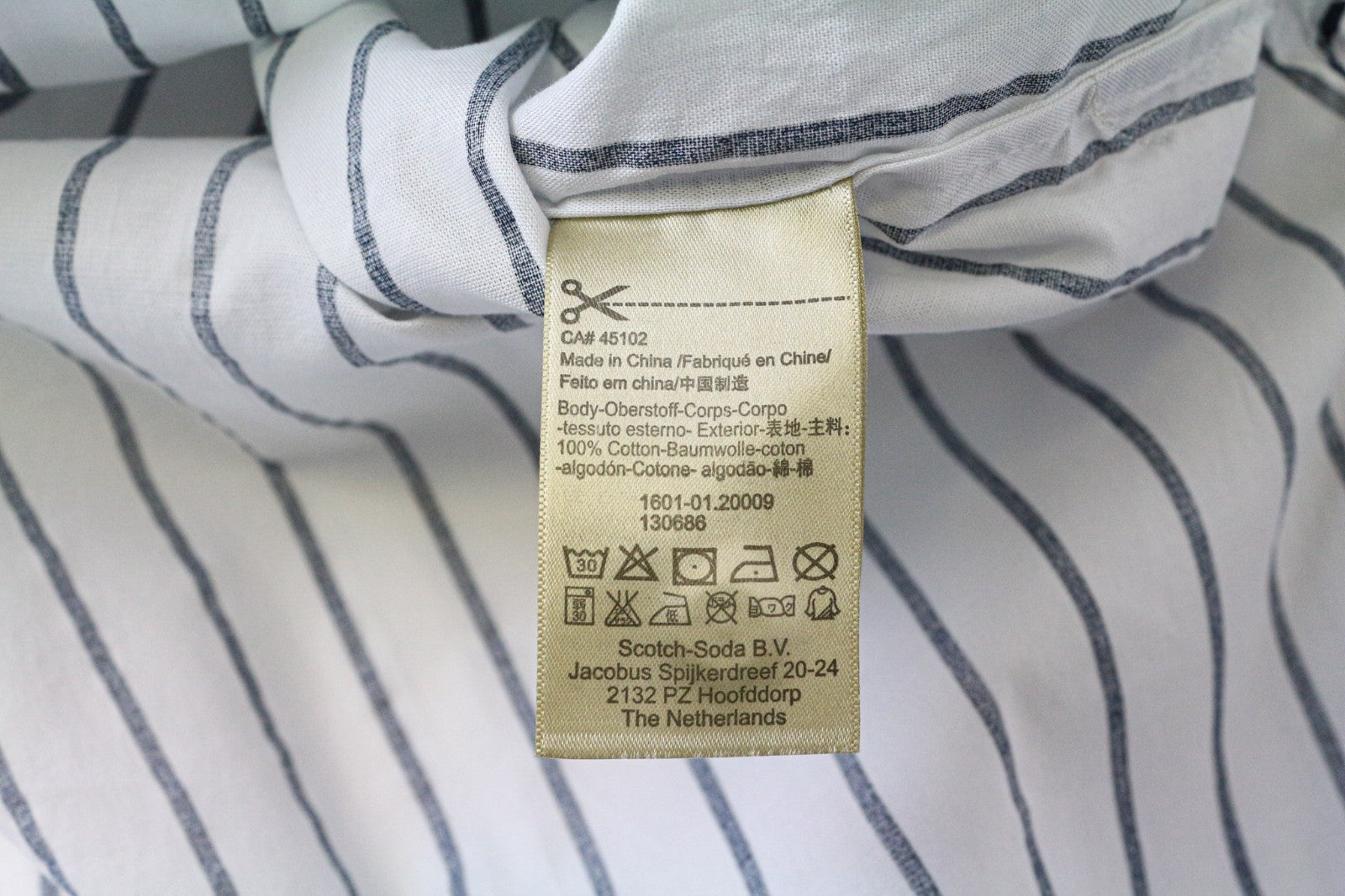 SCOTCH &amp; SODA vyriški marškinėliai M, balti, dryžuoti, asimetriški, ilgi, medvilniniai 