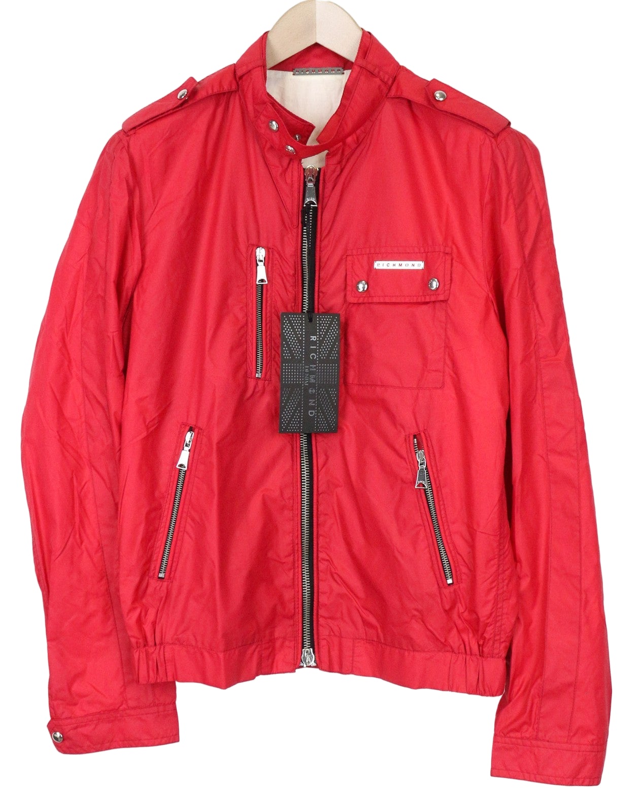 RICHMOND vyriška striukė IT48 ryškiai raudona dizainerio užtrauktuku, aukšta apykakle, klasikinio stiliaus, su pamušalu 