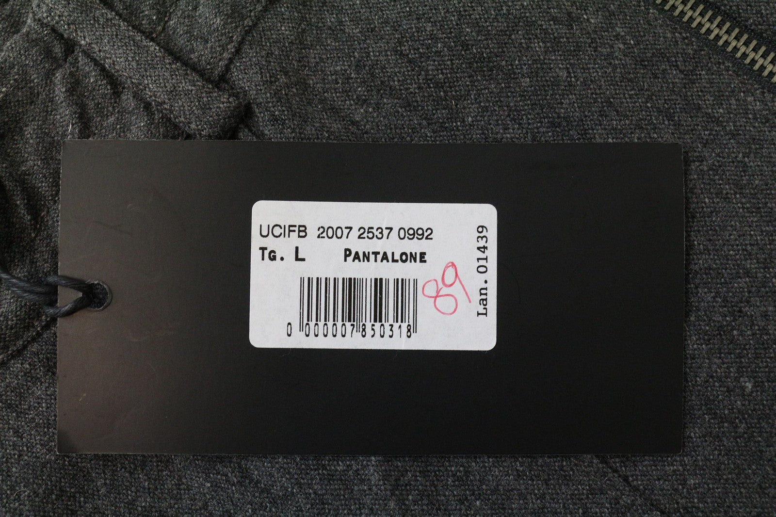 RICHMOND vyriškos pilkos tamprios vilnos mišinio kelnės su užtrauktuku, kišene ir laisvalaikio stiliaus. L dydžio. 