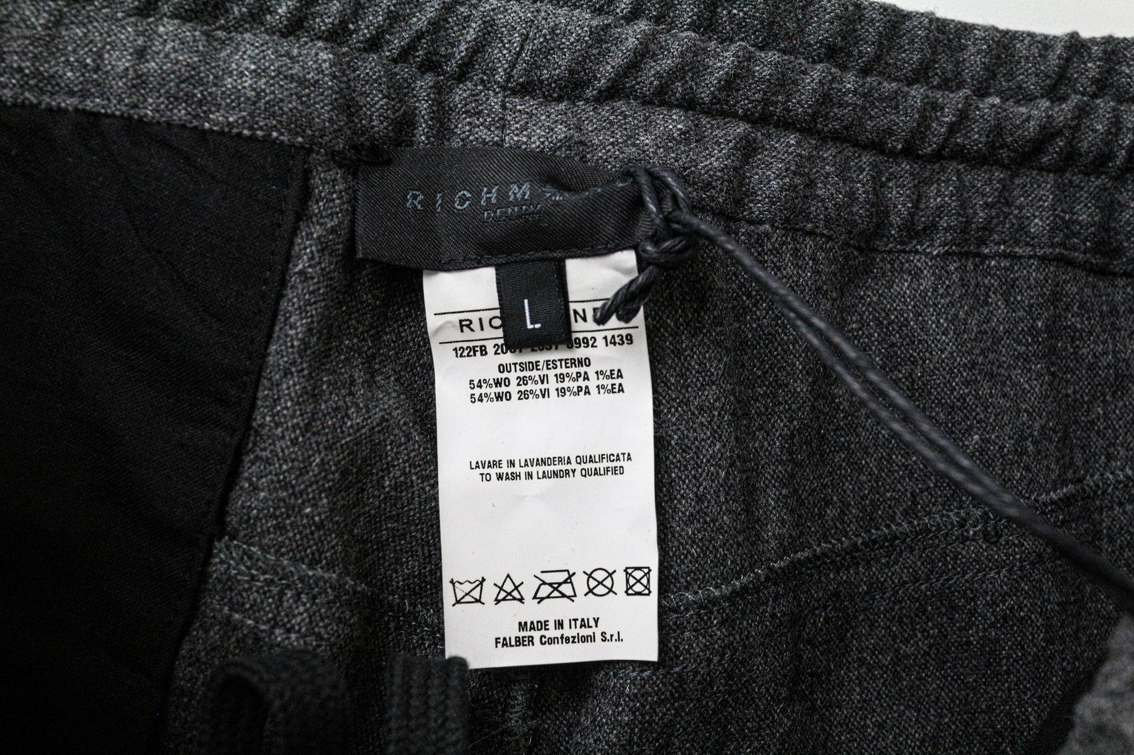 RICHMOND vyriškos pilkos tamprios vilnos mišinio kelnės su užtrauktuku, kišene ir laisvalaikio stiliaus. L dydžio. 