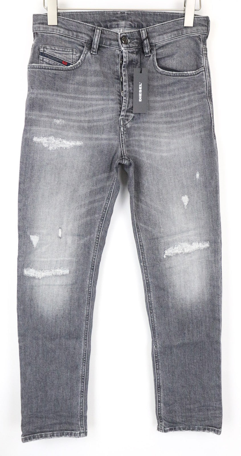 DIESEL D-Eetar 0890F Men's W28/L32 Grey Pure Cotton Stretch Taper Ripped Fit