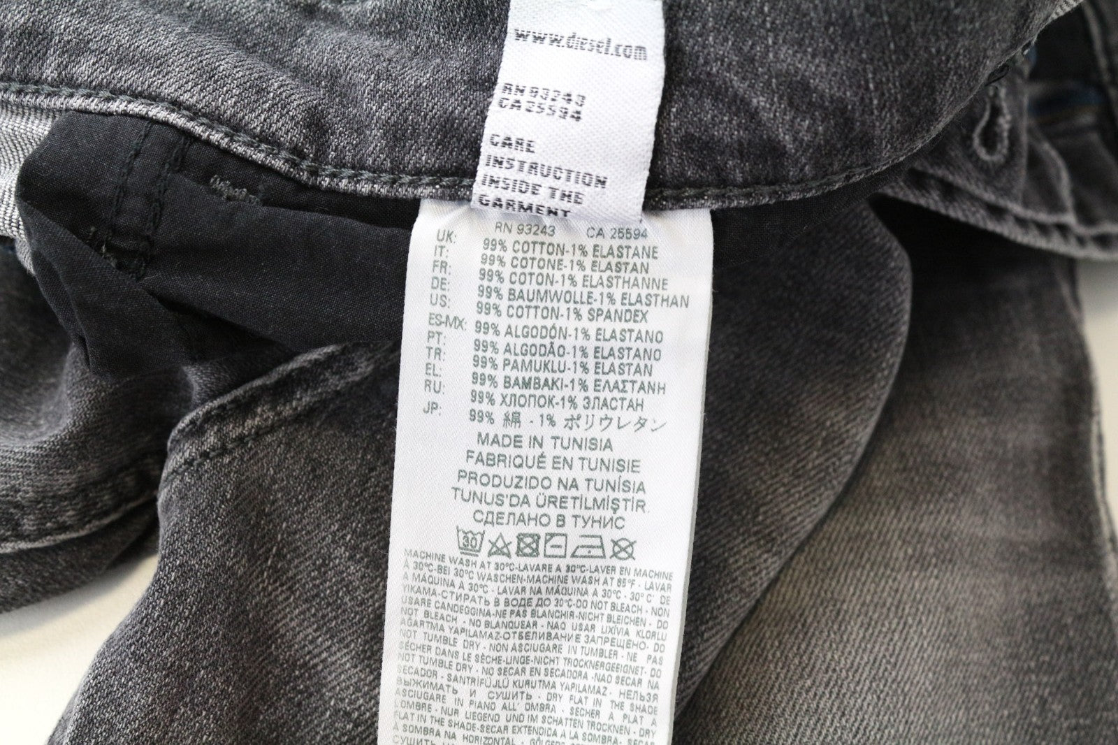 DIESEL D-Eetar 0890F Men's W28/L32 Grey Cotton Stretch Ripped Taper Jeans