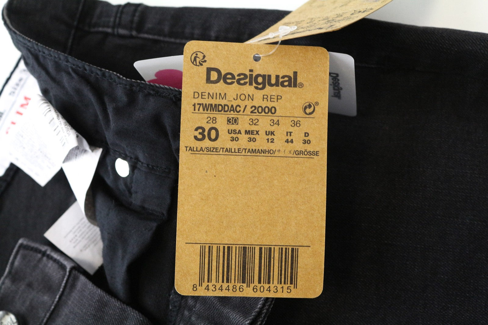 DESIGUAL Jon Men's W30 Slim Black Stretch Cotton Jeans Plain Casual Fit Style